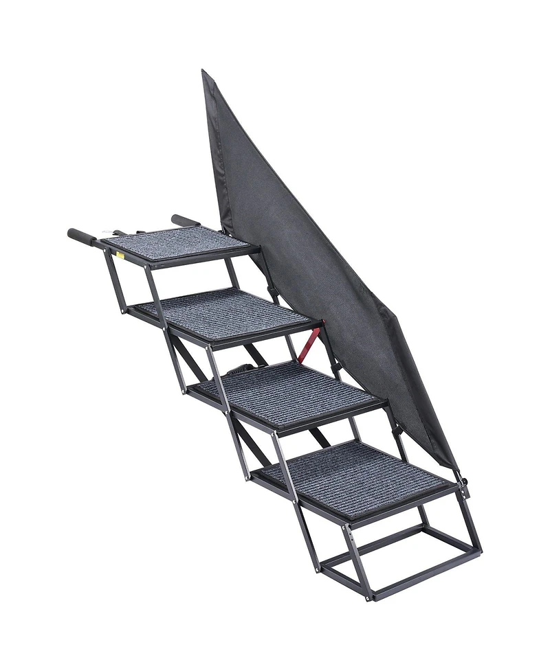 Cozito Dog Stairs for Car 4-Step Extra Wide Foldable Ramp with Rug Surface