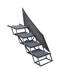 Cozito Dog Stairs for Car 4-Step Extra Wide Foldable Ramp with Rug Surface
