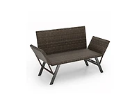 Lucky One 2-Person Convertible Patio Sofa Rattan Daybed with Adjustable Armrests