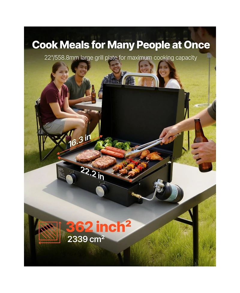 Cozito Gas Griddle, 2-Burner 22 inches Tabletop Propane Griddle with Lid