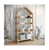 Buzz & Bloom Wood Open Bookshelf with Covered Triangular Top, 4 Shelves, and Squared Legs