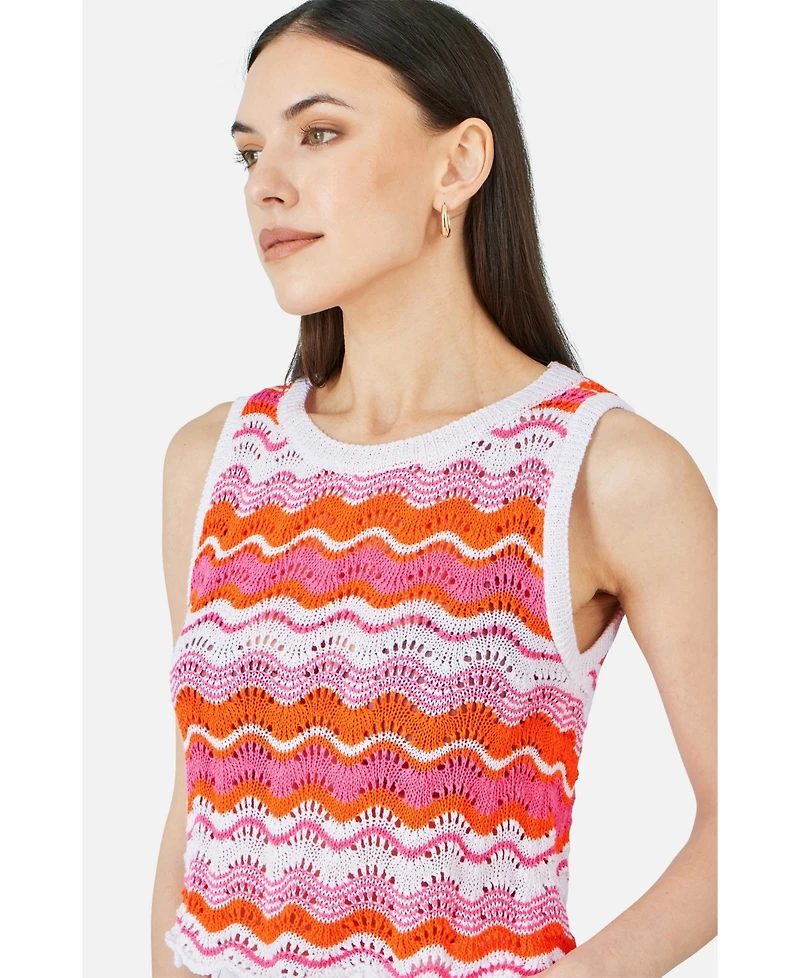 Yumi Women's Stripe Crochet Vest Top