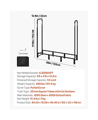 Cozito Firewood Rack with Top Cover, 4 feet Outdoor 1/4 Cord Metal Log Holder