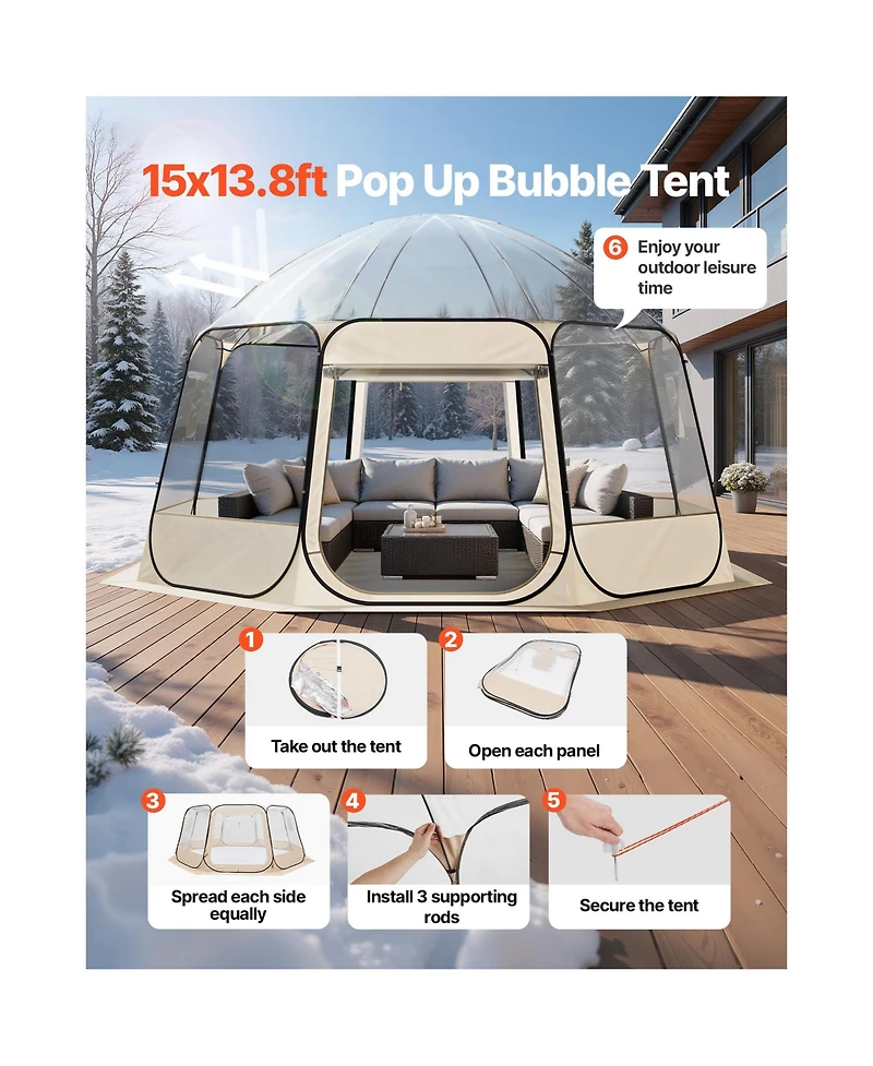 Cozito Pop Up Bubble Tent, 15 x 13.8 feet Clear Camping Shelter for 12-15 Persons