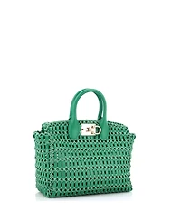 Pre-Owned Salvatore Ferragamo Medium Studio Box Satchel Woven Leather with Raffia