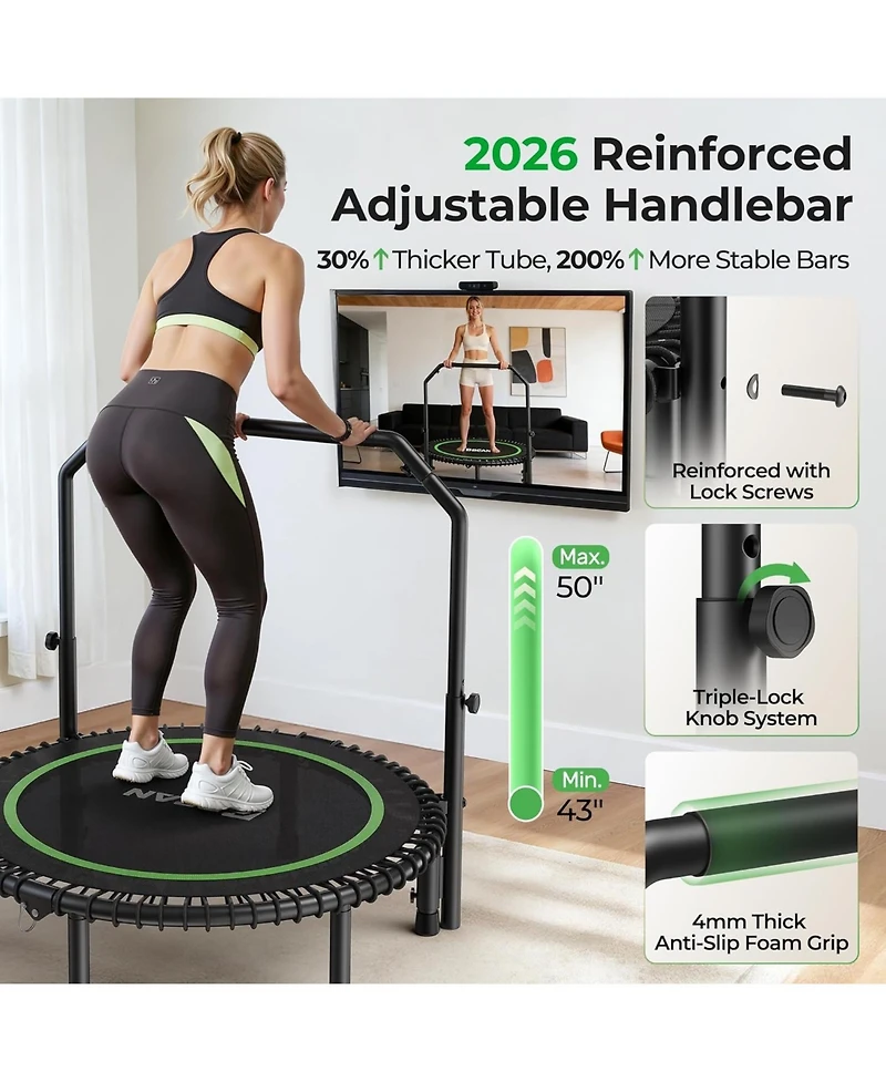 Bcan Mini Rebounder Trampoline with Handle, 450/550LBS Capacity, Bungee Fitness, Adjustable and Quiet