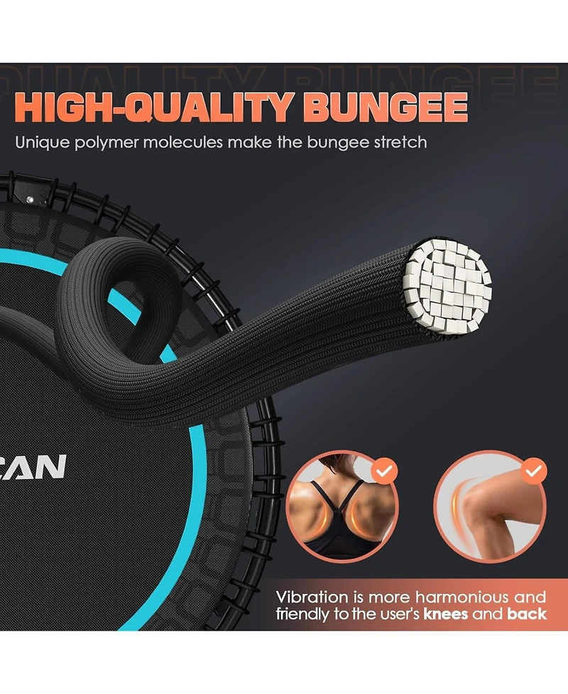 Bcan BT2 40 Inch Mini Rebounder Trampoline with Handle, 450 Lbs Capacity, Bungee Fitness, Adjustable and Quiet