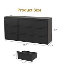 gaomon 9 Dresser for Bedroom, 58.7" Wide Dresser, Freestanding Horizontal Drawer with Storage, Wooden Closet Chest Storage Living Room,Hallway