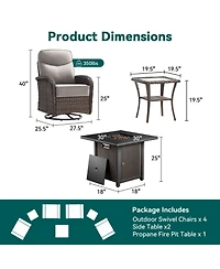 Pocassy 7 Pieces Outdoor Patio Furniture Set with Fire Pit Table,Outside Pe Wicker Swivel Rocking Chairs and Coffee Side Table