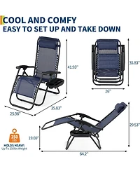 gaomon Set of 2 Blue Reclining Lounge Chairs, Heavy Duty Folding Patio Chairs with Pillow and Cup Holder for Pool, Beach, Backyard