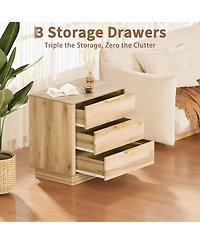 gaomon Fluted Nightstand set of 2, Wood Nightstand with 3 Drawers Storage Bedside Table Large Fluted Bed Side End Table, Modern Nightstand for Bedroom