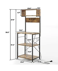 gaomon Freestanding Kitchen Storage Shelf, Coffee Bar Organizer with Power Outlet and Usb Ports