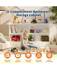 gaomon 5-Section 2-Tier Toy Storage Organizer, Wooden Bookshelf for Playroom Nursery Classroom