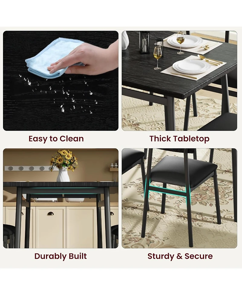 gaomon Kitchen Dining Table and Chairs Set for 4 with Upholstered Pu Cushioned Chairs