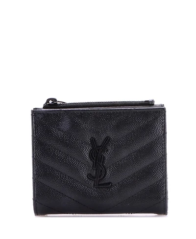 Pre-Owned Saint Laurent Classic Monogram Zipped Card Case Matelasse Chevron Leather