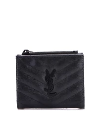 Pre-Owned Saint Laurent Classic Monogram Zipped Card Case Matelasse Chevron Leather