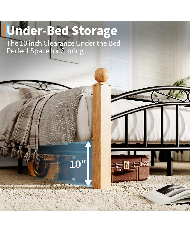 homfan Bed Frame with Headboard and Footboard, Classic Metal Platform Bed Frame Under Storage, Steel Slats, No Box Spring Needed