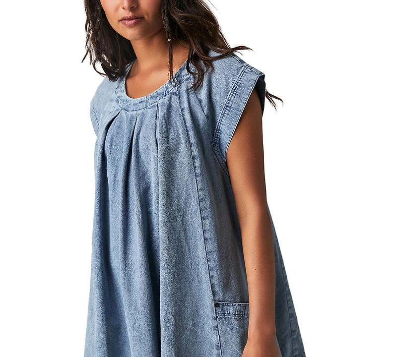 Free People Women's Marcel Crewneck Swing Mini Denim Dress