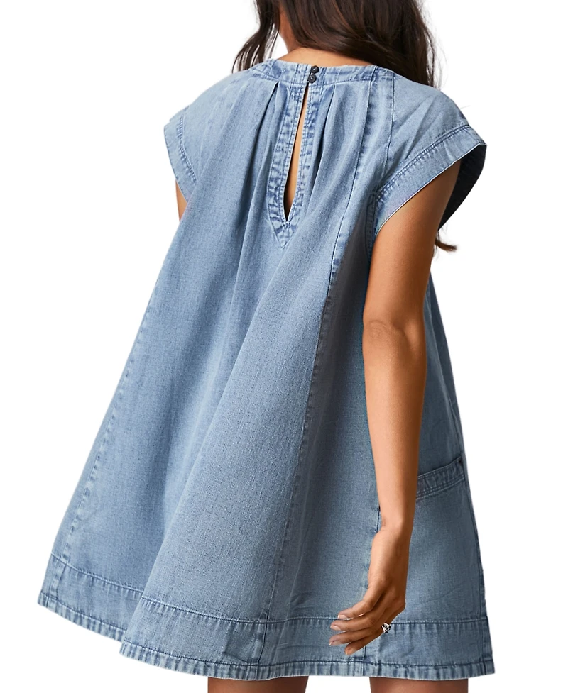 Free People Women's Marcel Crewneck Swing Mini Denim Dress