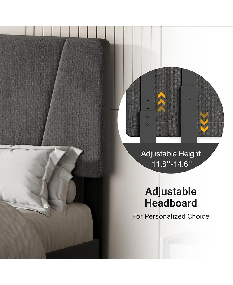 homfan Modern Linen Upholstered Bed Frame,with 4 Storage Drawers, Adjustable Headboard, No Box Spring Needed, for Bedroom
