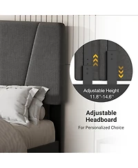 homfan Modern Linen Upholstered Bed Frame,with 4 Storage Drawers, Adjustable Headboard, No Box Spring Needed, for Bedroom