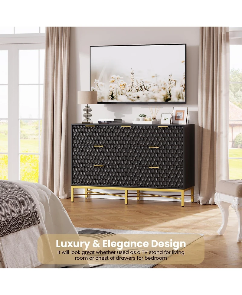 homfan 7 Drawer Dresser for Bedroom, 47in Simply Modern Chest of Drawers for Closet with Wide Top, Entertainment Center, Media Console Table