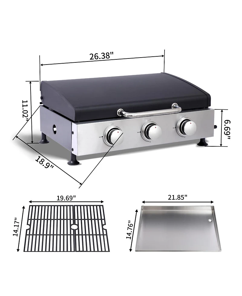 Streamdale Furniture 28,680 Btu 3-Burner Teppanyaki and Cast Iron Grill Combo Station