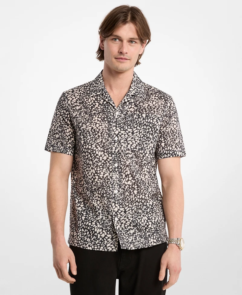 Michael Kors Men's Printed Cotton Camp Collar Shirt