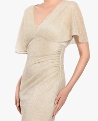 B&A By Betsy and Adam Women's Flutter-Sleeve V-Neck Ball Gown