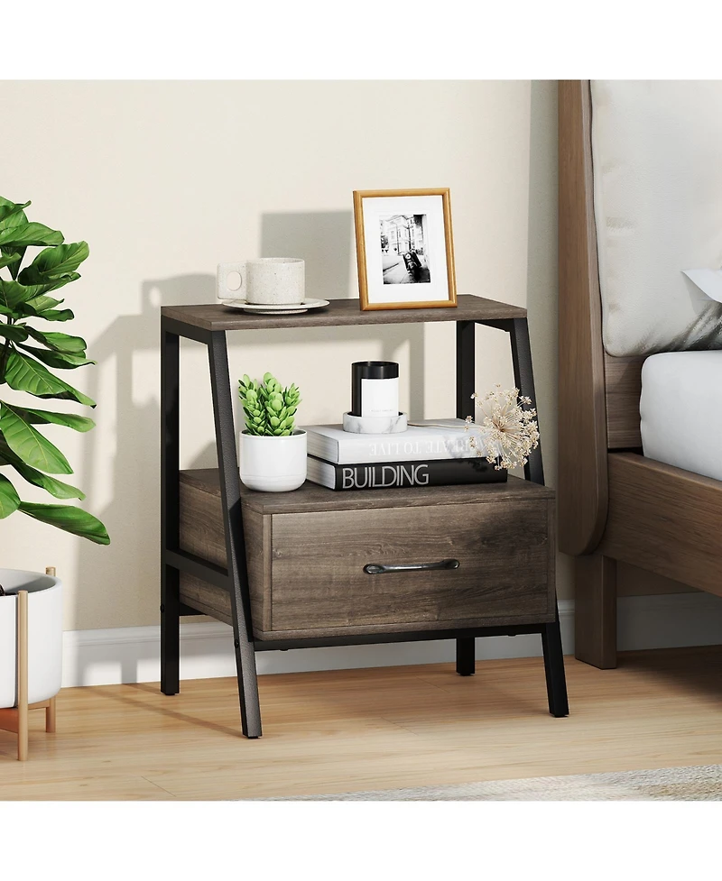 Slickblue Farmhouse Style 3-Tier Nightstand with Open Storage Shelf