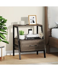 Slickblue Farmhouse Style 3-Tier Nightstand with Open Storage Shelf