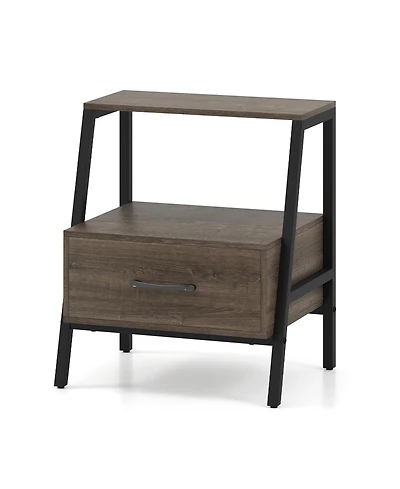 Slickblue Farmhouse Style 3-Tier Nightstand with Open Storage Shelf