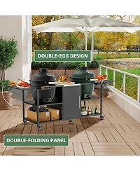 Streamdale Furniture Outdoor Grill Cart for Two Large Big Egg or Kamado Joe Grills