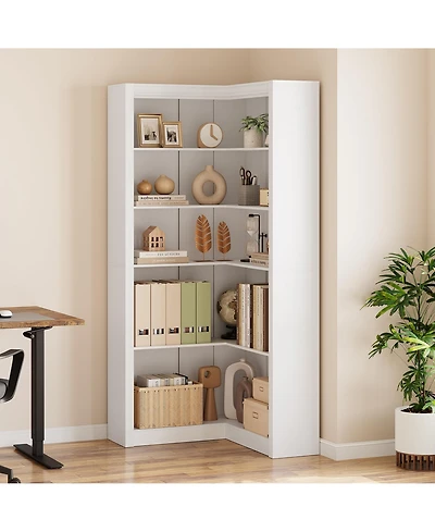 gaomon Large Industrial Corner Bookshelf - 5-Tier L-Shaped Wooden Display Shelves