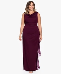 B&A By Betsy and Adam Plus Ruched Back Cowl Neck Ball Gown