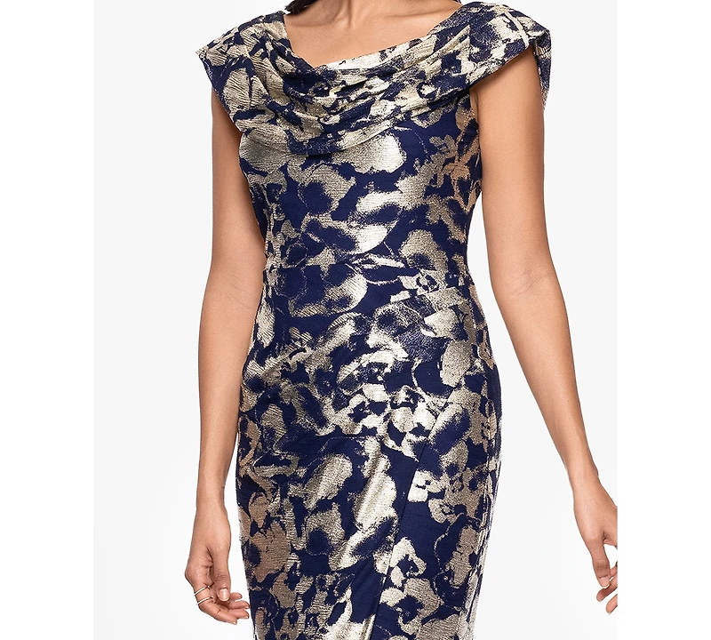 Betsy & Adam Petite Draped Neck Ball Gown