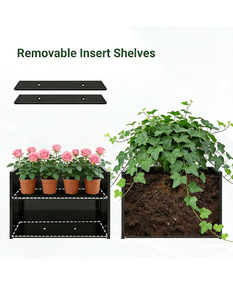 Streamdale Furniture Tall Metal Raised Garden Bed with Trellis, 35.5"L x 11.9"W x 47.3"H