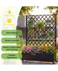 Streamdale Furniture Metal Raised Garden Bed with Wheels, Trellis, and Privacy Screen, 73"x47"x16