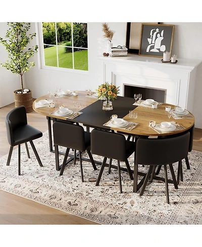 Streamdale Furniture 9 Piece Oval Dining Table Set with 8 Pu Leather Chairs