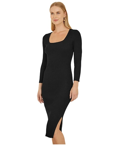 Yumi Women's Side Split Fitted Knit Midi Dress
