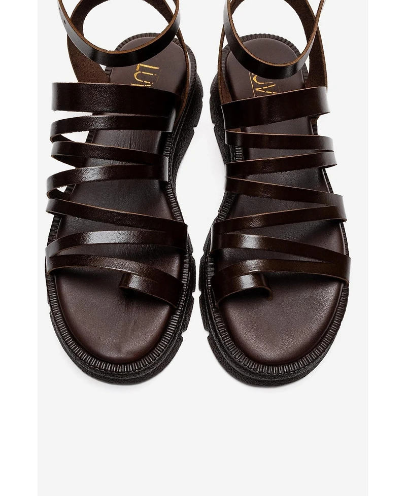 Forever & Always Shoes Women's Pelsa Leather Multi Strap Sandal