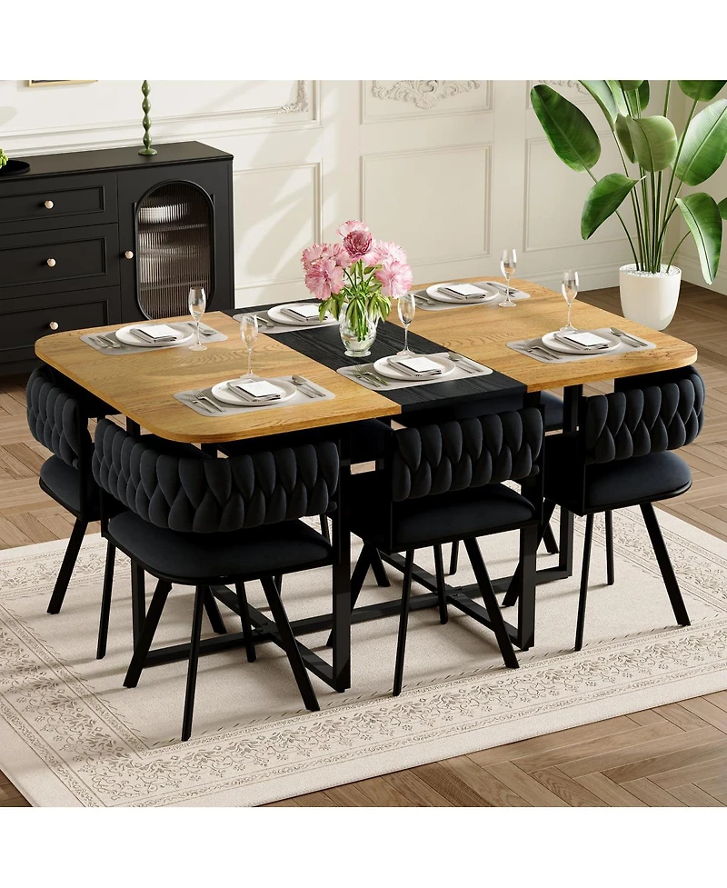 Streamdale Furniture 7 Piece Two Tone Rectangular Dining Set with 6 Velvet Chairs