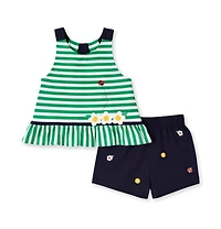 Florence Eiseman Big Girl Knit Short Set With Softballs, Flowers, Ladybug