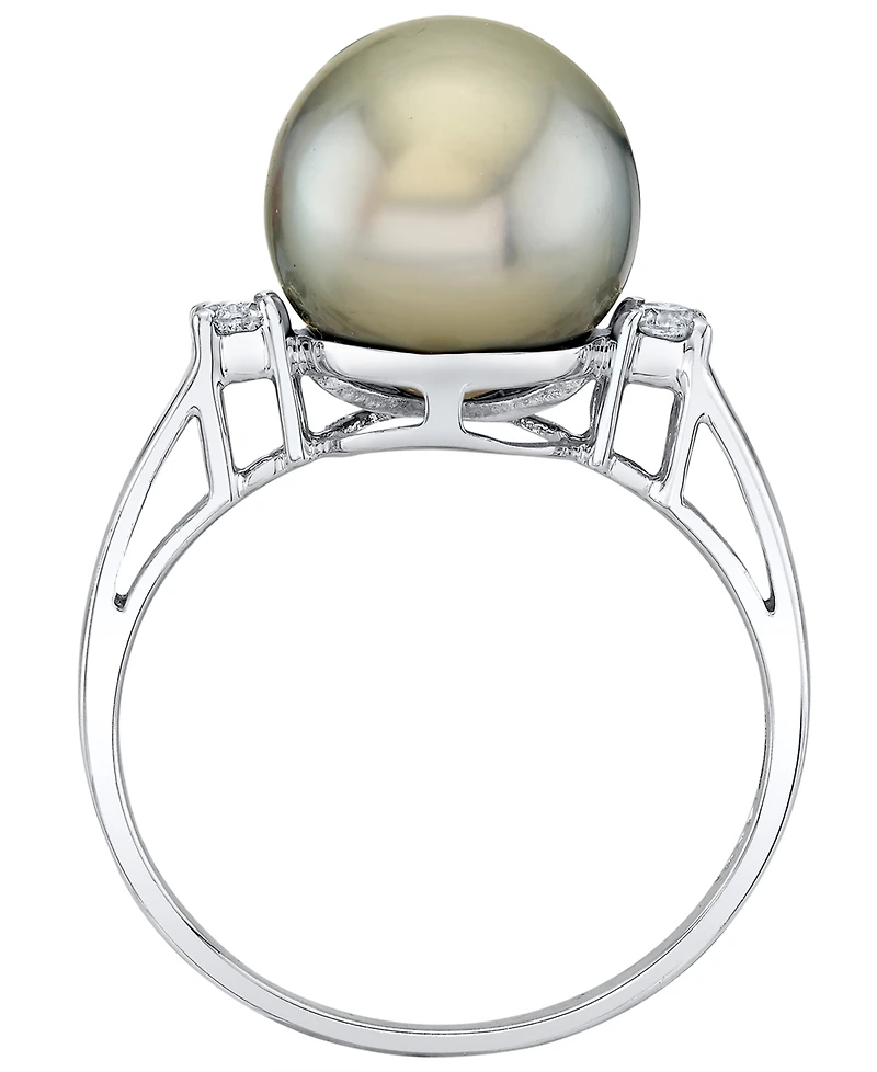 Cultured Tahitian Pearl (10mm) & Diamond (1/8 ct. t.w.) Ring in Sterling Silver, Macy's Exclusive