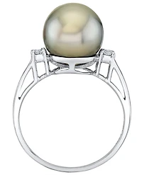Cultured Tahitian Pearl (10mm) & Diamond (1/8 ct. t.w.) Ring in Sterling Silver, Macy's Exclusive