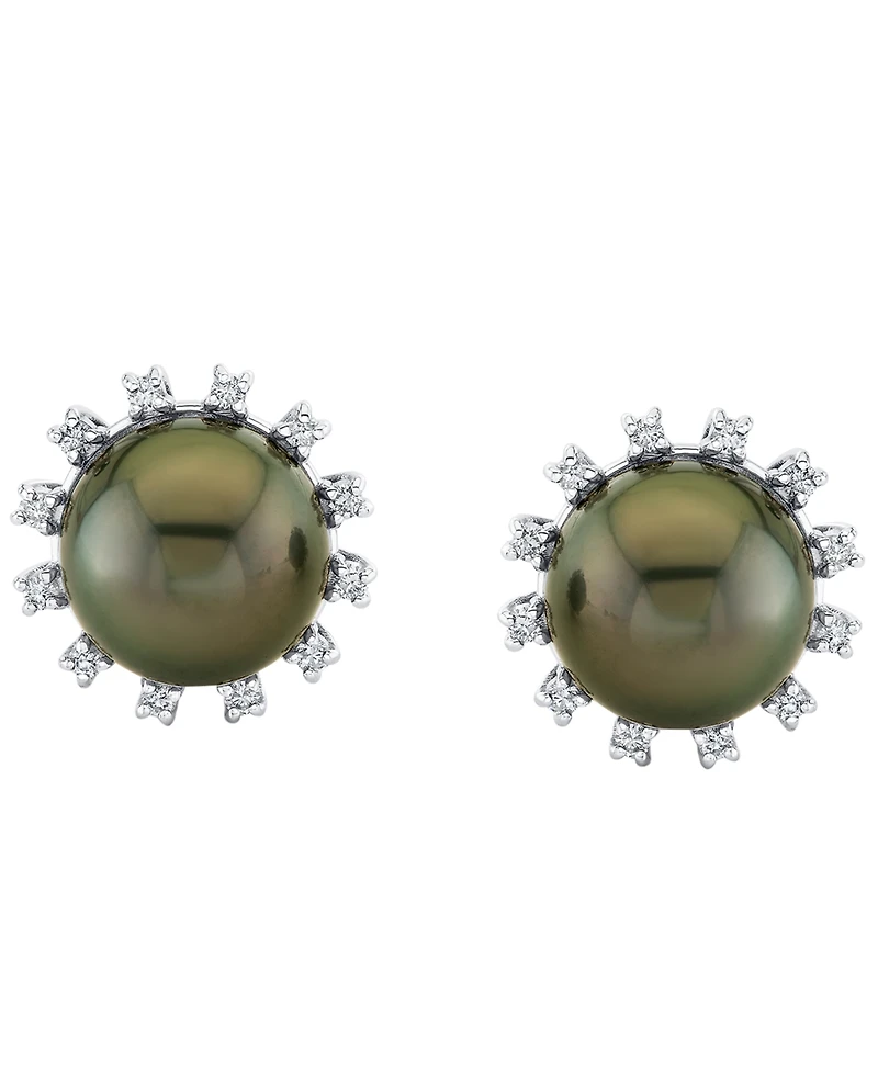 Macy's Cultured Tahitian Pearl (10mm) & Diamond (1/4 ct. t.w.) Earrings in 10k White Gold