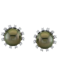 Macy's Cultured Tahitian Pearl (10mm) & Diamond (1/4 ct. t.w.) Earrings in 10k White Gold