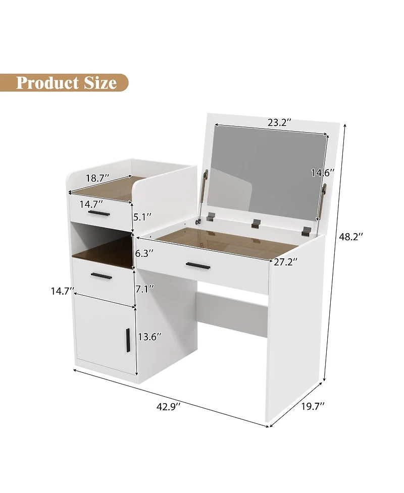 Streamdale Furniture 3-in-1 Flip Top Vanity Desk with Mirror, 3 Drawers and Hidden Storage