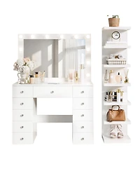 Streamdale Furniture Vanity Desk with 11 Hollywood Bulbs, 11 Drawers and 7-Tier Storage Shelves
