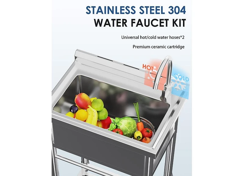Aecojoy 24''x20'' Stainless Steel Utility Sink, Free Standing Single Bowl Commercial Kitchen Sinks with Faucet